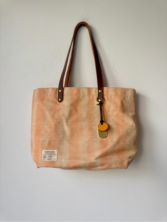 R. Riveter Handbags - R. Riveter "Wilson" Canvas Tote – Peach/Cream Stripe with Leather Straps